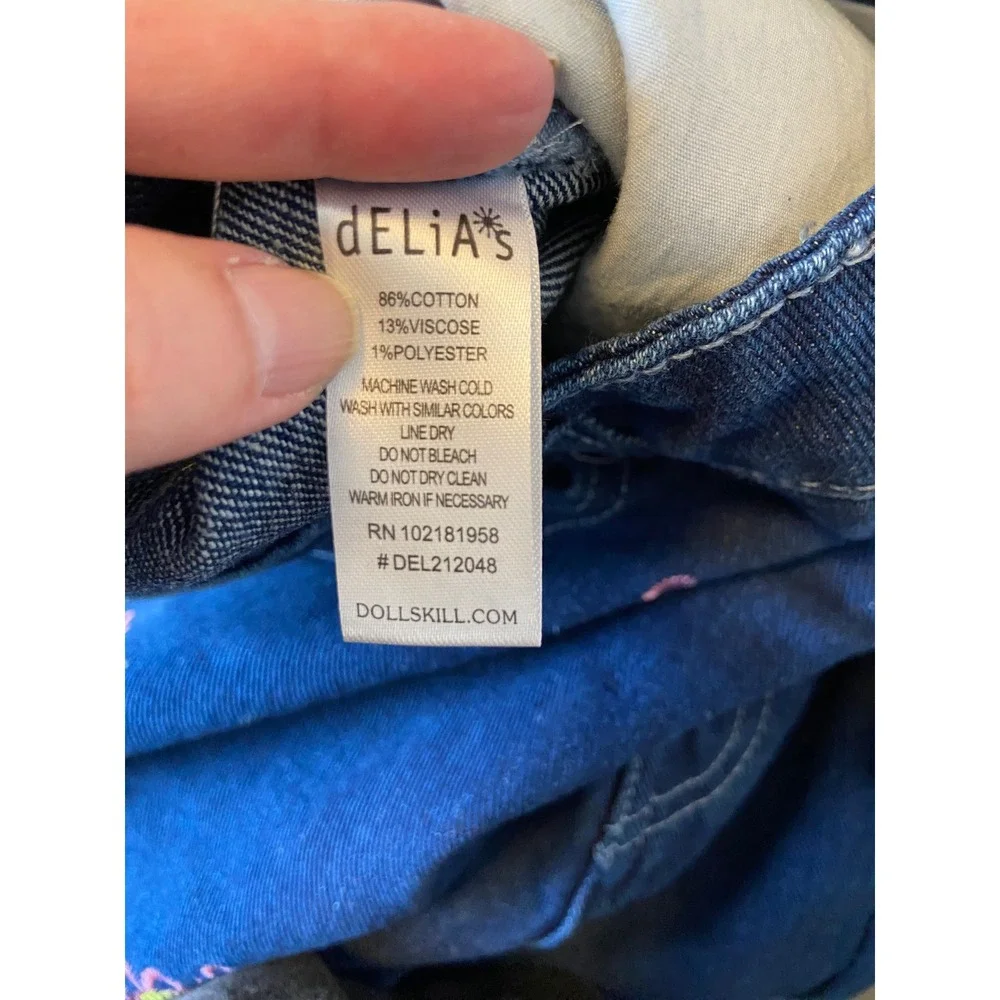 Delias Embroidered Flower‎ Wide Leg Jeans Denim Blue Size Medium - Picture 7 of 7